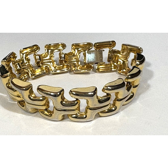 80s Classic Link Chunky Gold Tone Bracelet 7 1/2" Vintage Box Clasp Retro - Picture 2 of 7